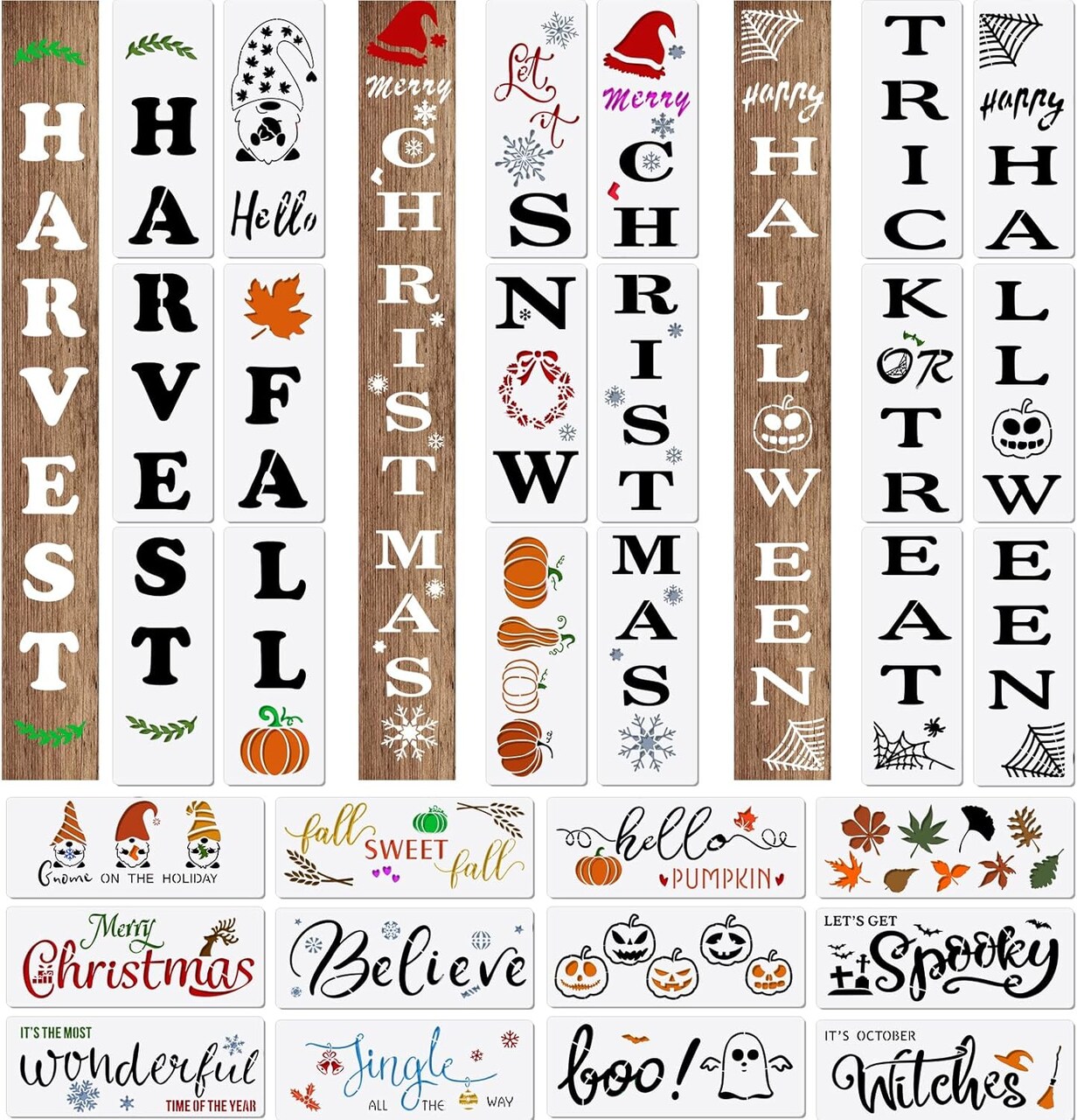 30 Pcs Fall Stencils Halloween Christmas Stencils , 14 x 5.5 Inch(Cute)
